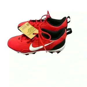 Nike Men's Red and Black Athletic Cleats with White Swoosh
